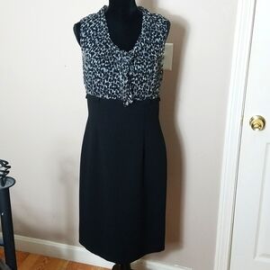 Tahari Black and White Sleeveless Tie-Neck Dress